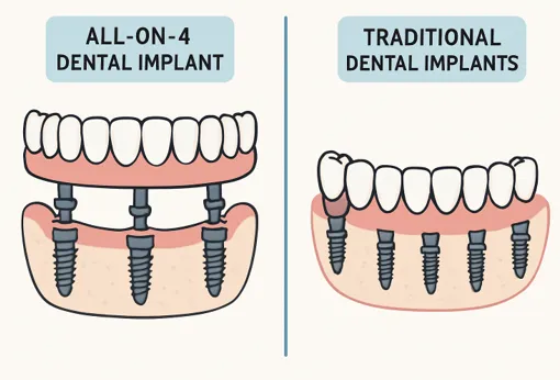 All-On-4 Dental Implants vs. Traditional Implants: Pros, Cons, and What to Expect All-On-4 Dental Implants vs. Traditional Implants Pros, Cons, and What to ExpectAll-On-4 Dental Implants vs. Traditional Implants Pros, Cons, and What to Expect